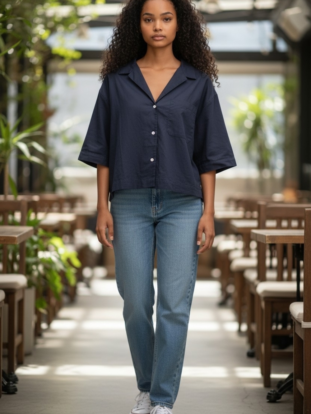 Quince Navy Short-Sleeve Button-Down Shirt